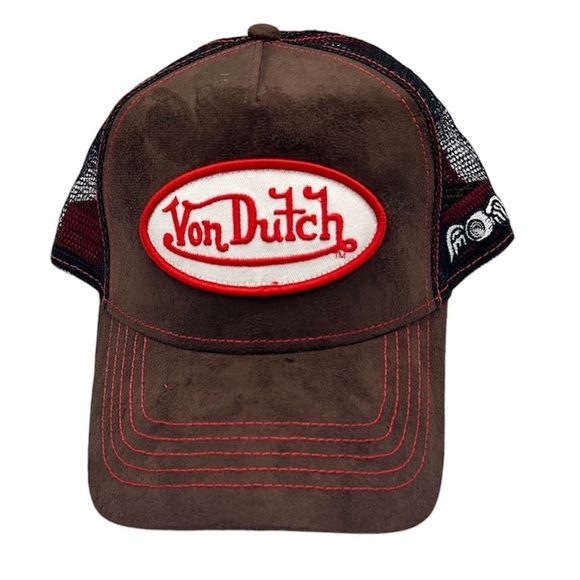 NWT Von Dutch Brown Suede & Red Trucker Hat - Picture 1 of 3